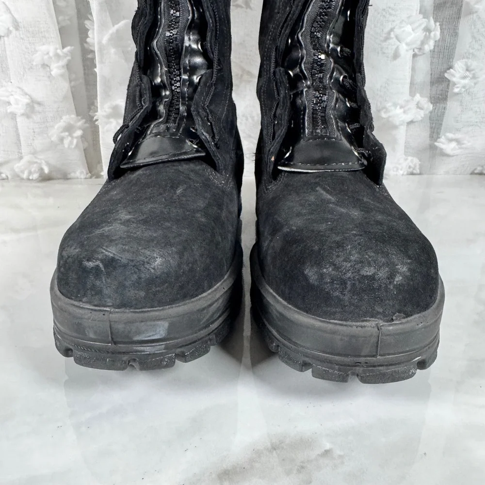 Bates Black Suede Tactical Boots Front Zip Oil Resisting Vibram LEO Military 9M